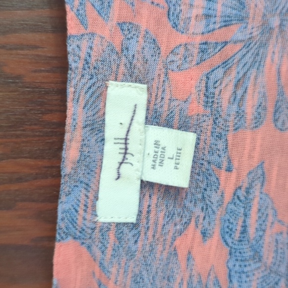 J. Jill Blue and Coral  Floral Embroidered Boho Tropical 3/4 Sleeve Blouse LP - Picture 2 of 8